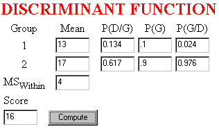  Using the Discriminant Function Calculator to find P(D/G) and P(G/D).